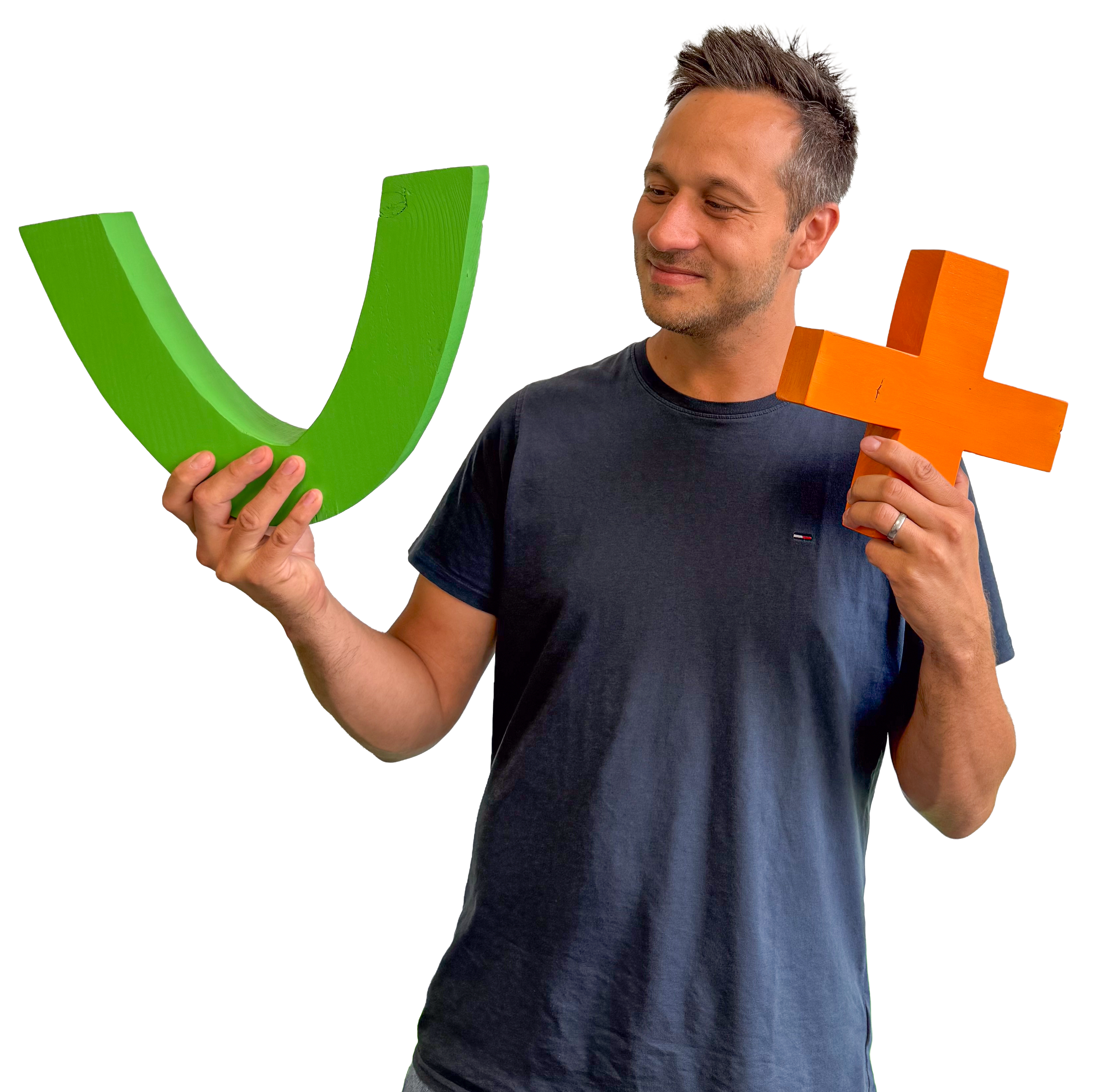 Mann hält voelkner Plus Icons